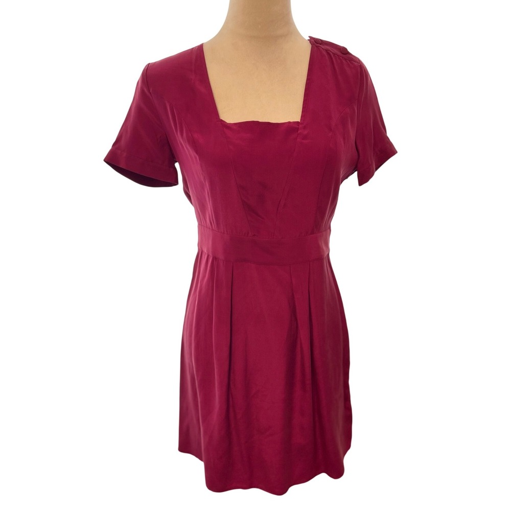 Lark & Wolff Steven Alan Silk Square Neck Short Sleeve Mini Dress Magenta Sz S